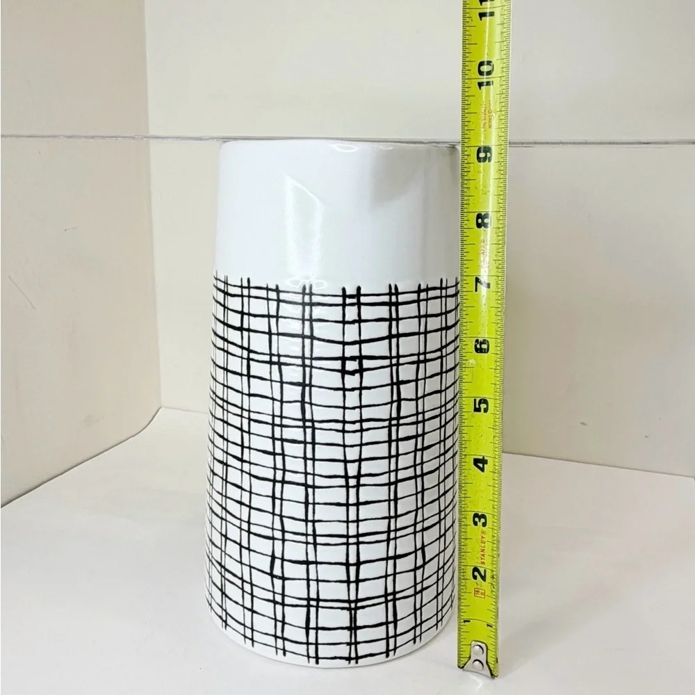 Pier 1 Imports Retired Ceramic Pitcher MCM Retro Off White Black Cross Hatch